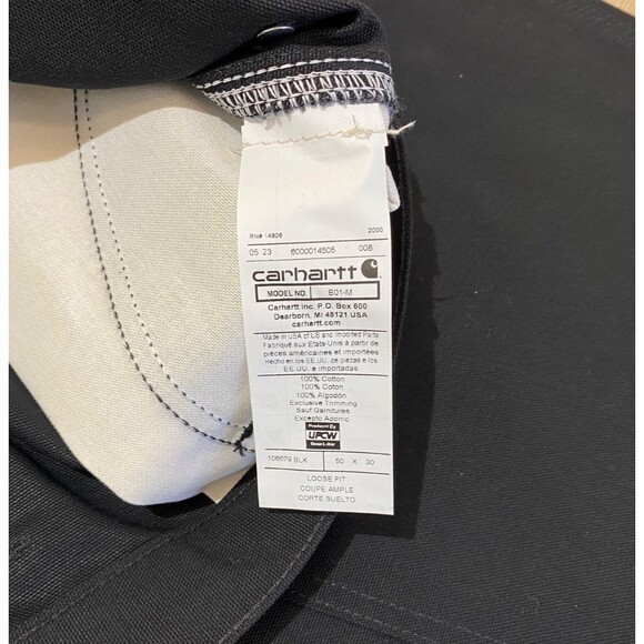 Carhartt B-01 Mens 50x30 Duck Double-Front Knee Black Work Dungaree Pants - Picture 6 of 12